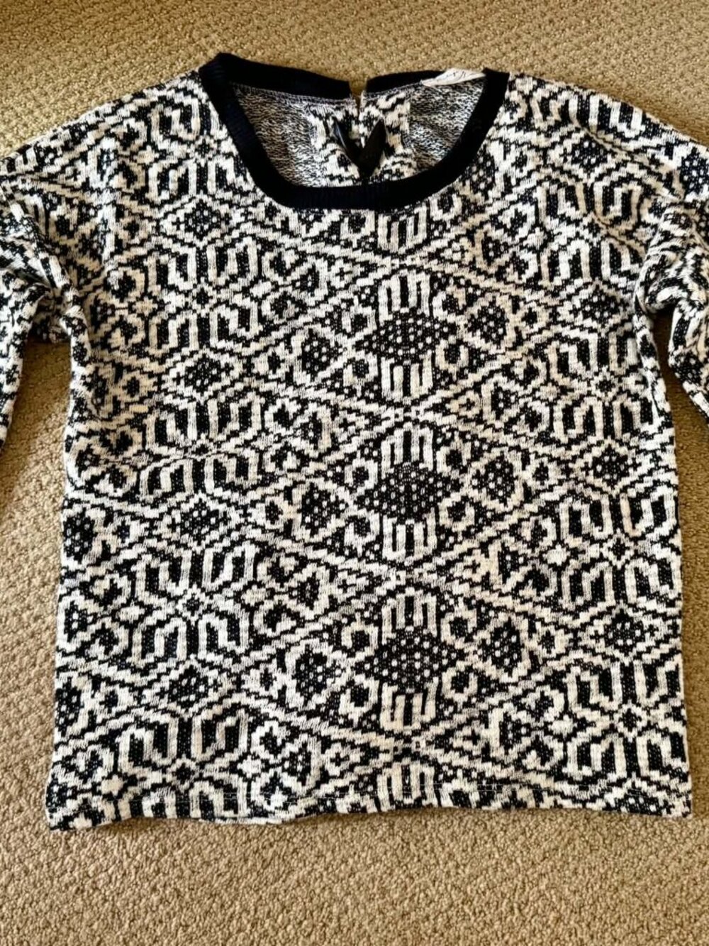 Vintage Havana Black & Cream Geometric Sweater Top Ribbon Tie Back